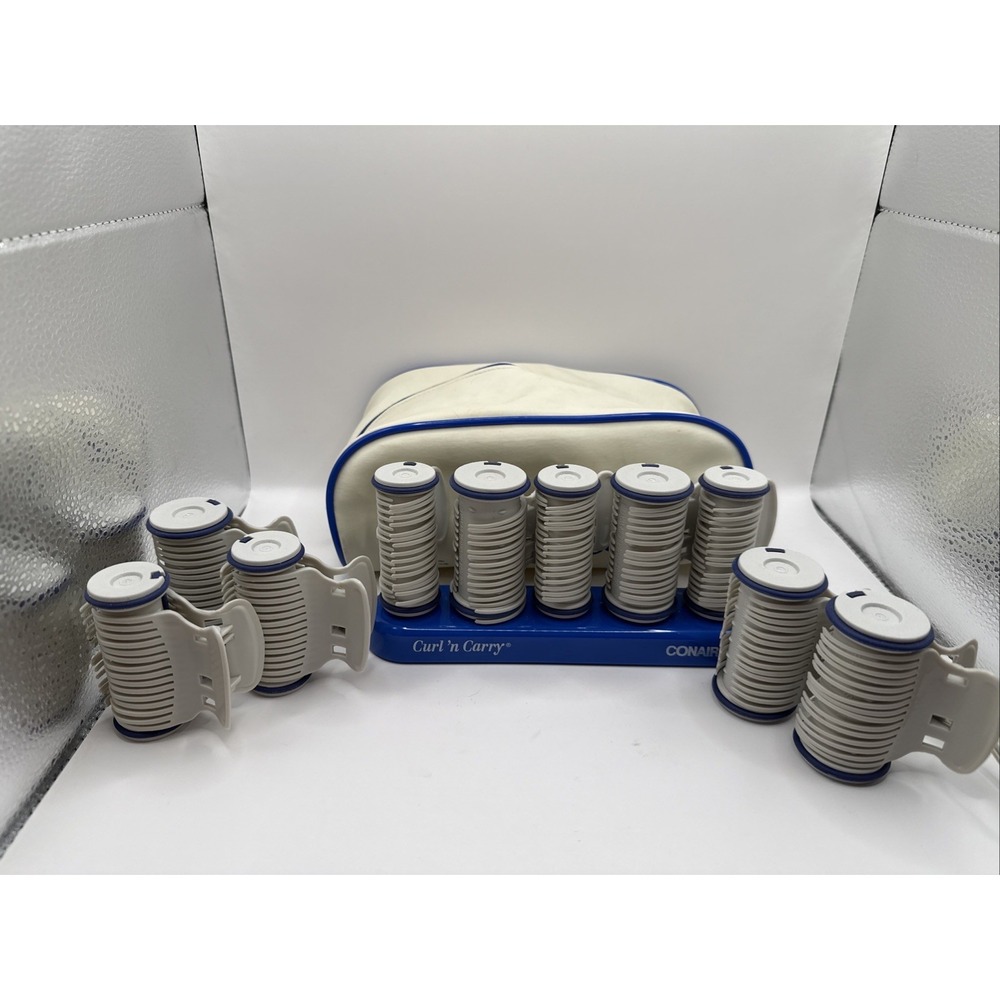 CONAIR Curl 'N Carry Travel Hot Rollers Set 10 Rollers 10 Clips Vintage Works